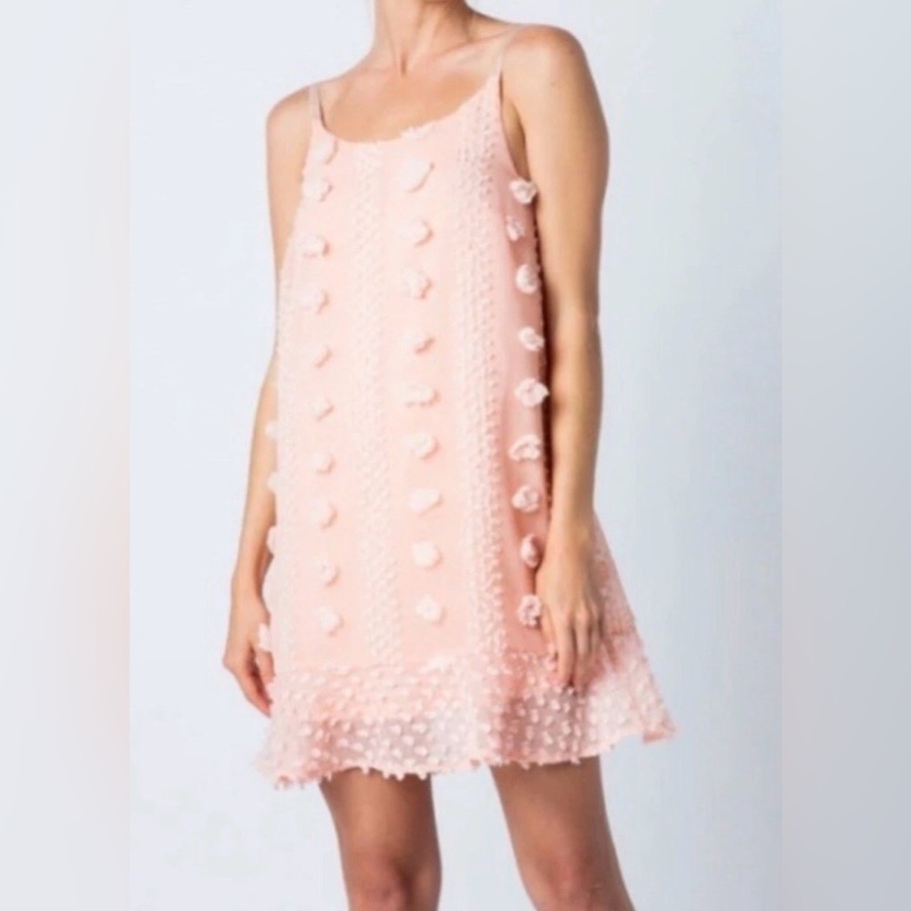 &merci Peach Pink Knee Length Textured Lined Dress Poms Fairycore Med